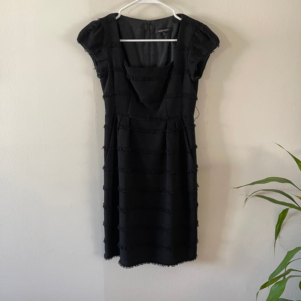 Nanette Lepore Womens 0 Frayed Sheath Dress Black Career Business Casual